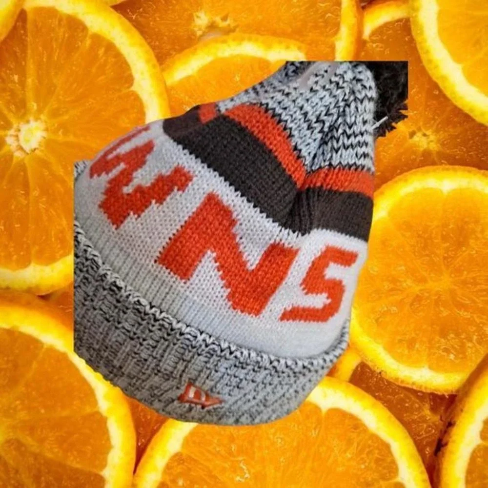 New Browns Knit hat with Black Pom‎ Pom